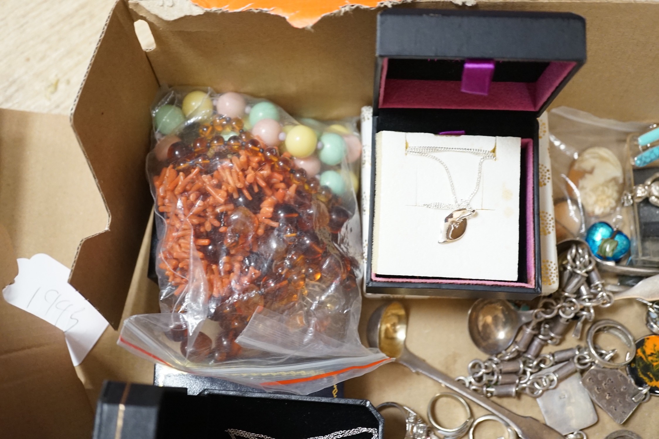 Assorted costume jewellery including silver jewellery.